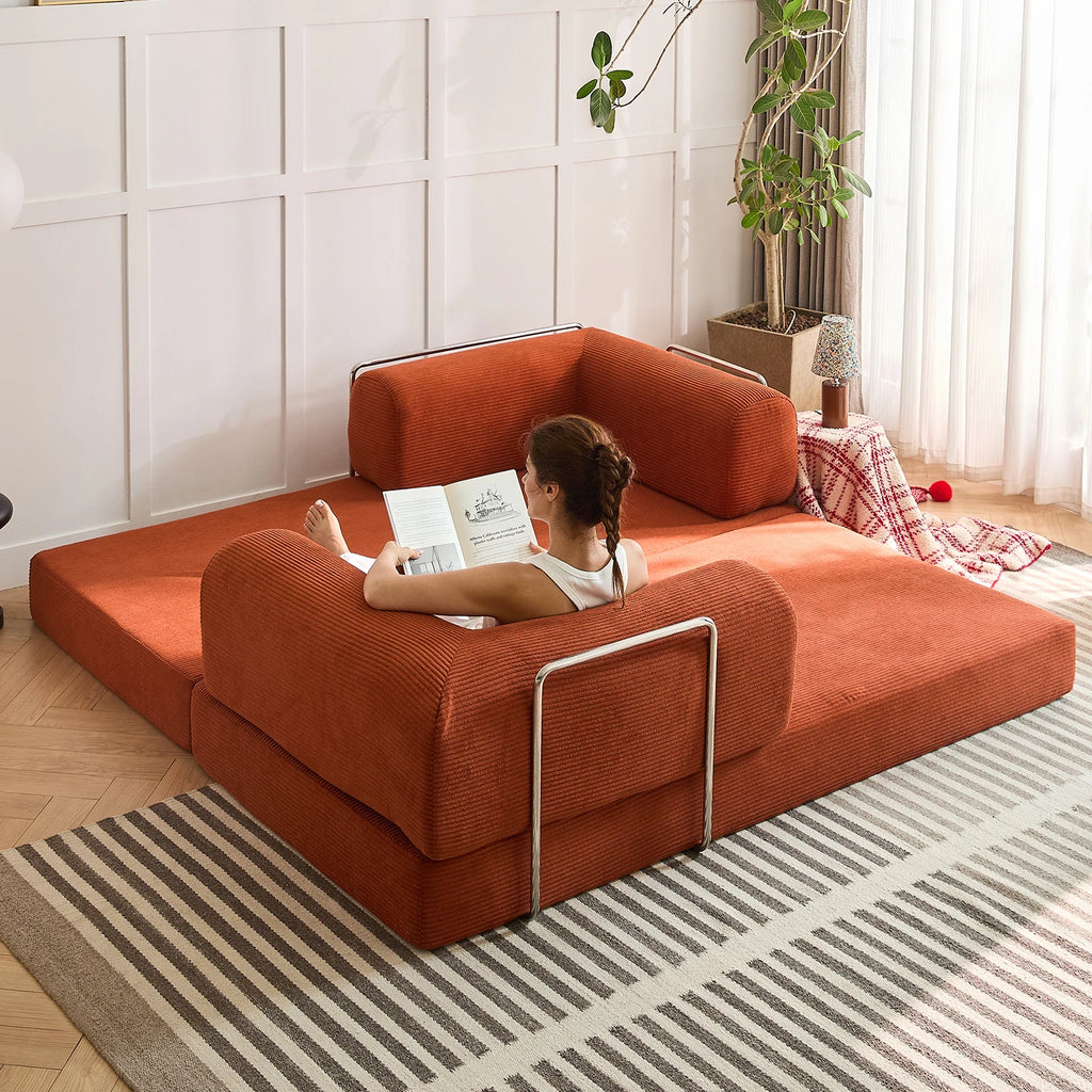 Folding Modular Sofa Bed, Convertible Floor Sofa, Leisure Sofa Bed, Corduroy Folding Mattress, Lounge Sofa, Living Room Bedroom