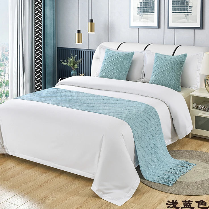 1pc Modern Simple Light Luxury B&B Hotel Bed Flag Bed Tail Towel Solid Color Bedding Bed End Blanket Bed Cover Knitted Bed Flag