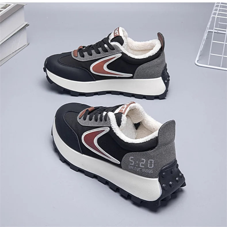 Autumn Winter Chunky Sneaker Women Retro Running Shoes Fashion Casual Fabric Breathable Height Increased Platform Shoes