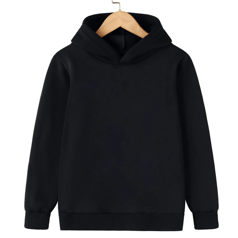 Children's Hooded Sweatshirt, Warm and Thick, Solid Color, Black, Yellow, Blue, Pink, Purple, Red Casual and Stylish Sweatshirt.