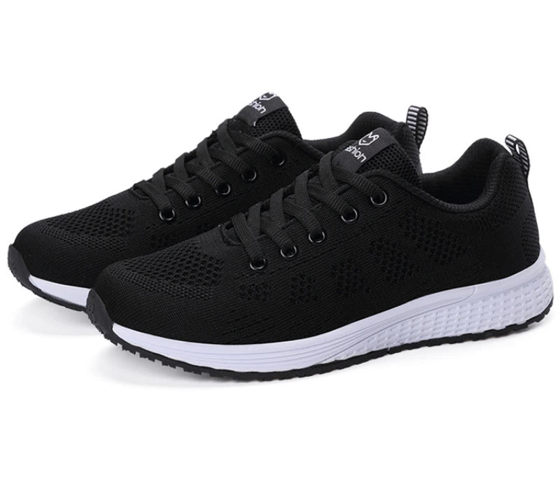 Spring Flying Knit Shoes Korean Casual Student Versatile Lace-Up Mesh Women's Sports Shoes Forrest Gump Comfort