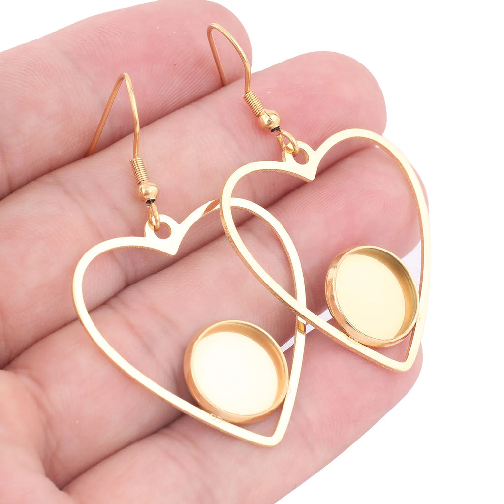 6pcs Stainless Steel Gold Plated 12mm Cabochon Earring Base Setting
