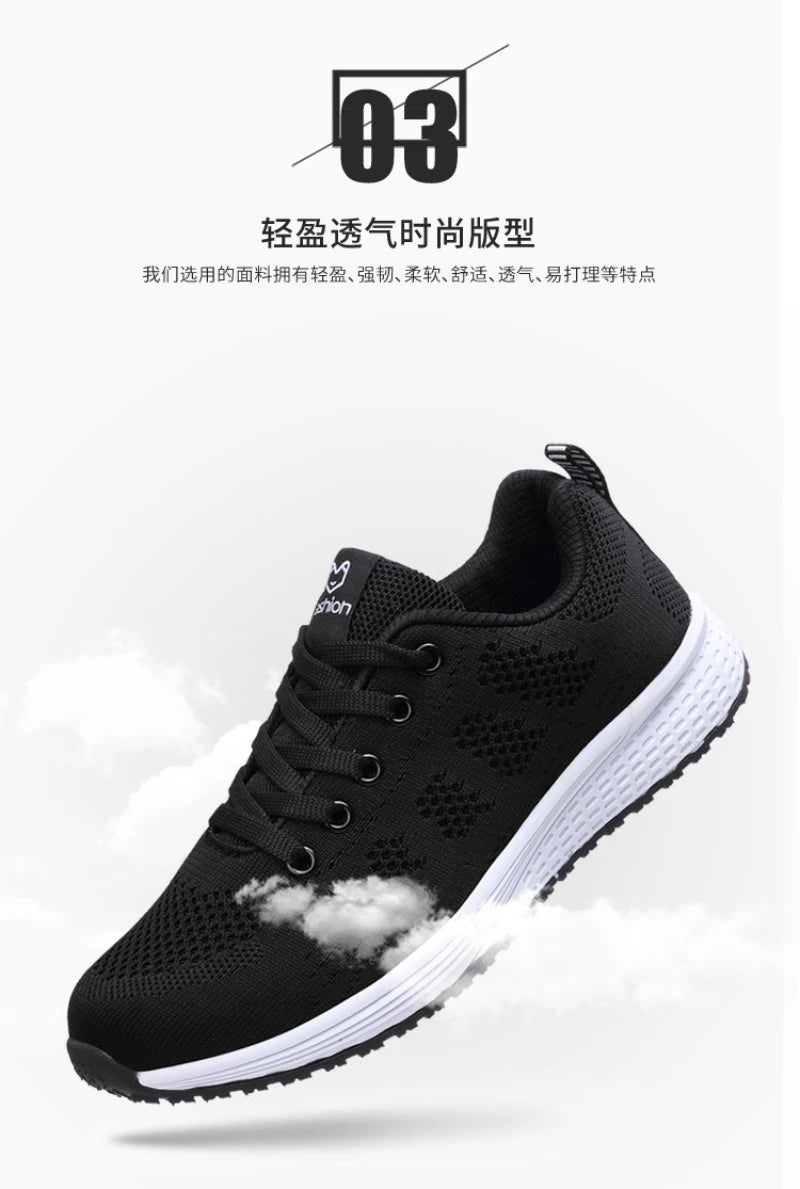 Spring Flying Knit Shoes Korean Casual Student Versatile Lace-Up Mesh Women's Sports Shoes Forrest Gump Comfort
