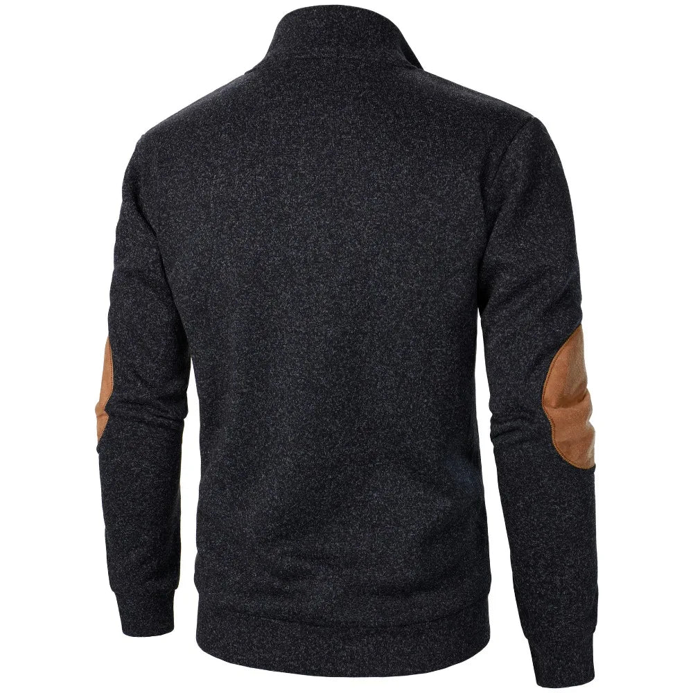 Men's Autumn Sweatshirt Patchwork Contrast Color Hoodies Stand Collar Button Down Vintage Pullovers