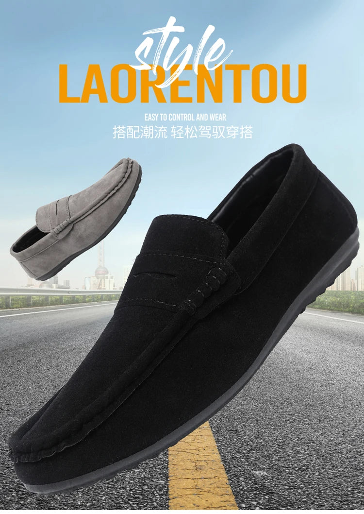 2025 Autumn Deer Leather Casual Men's Shoes Versatile Comfortable Work Shoes Driving Loafers Black, Grey, Khaki Three-Colour