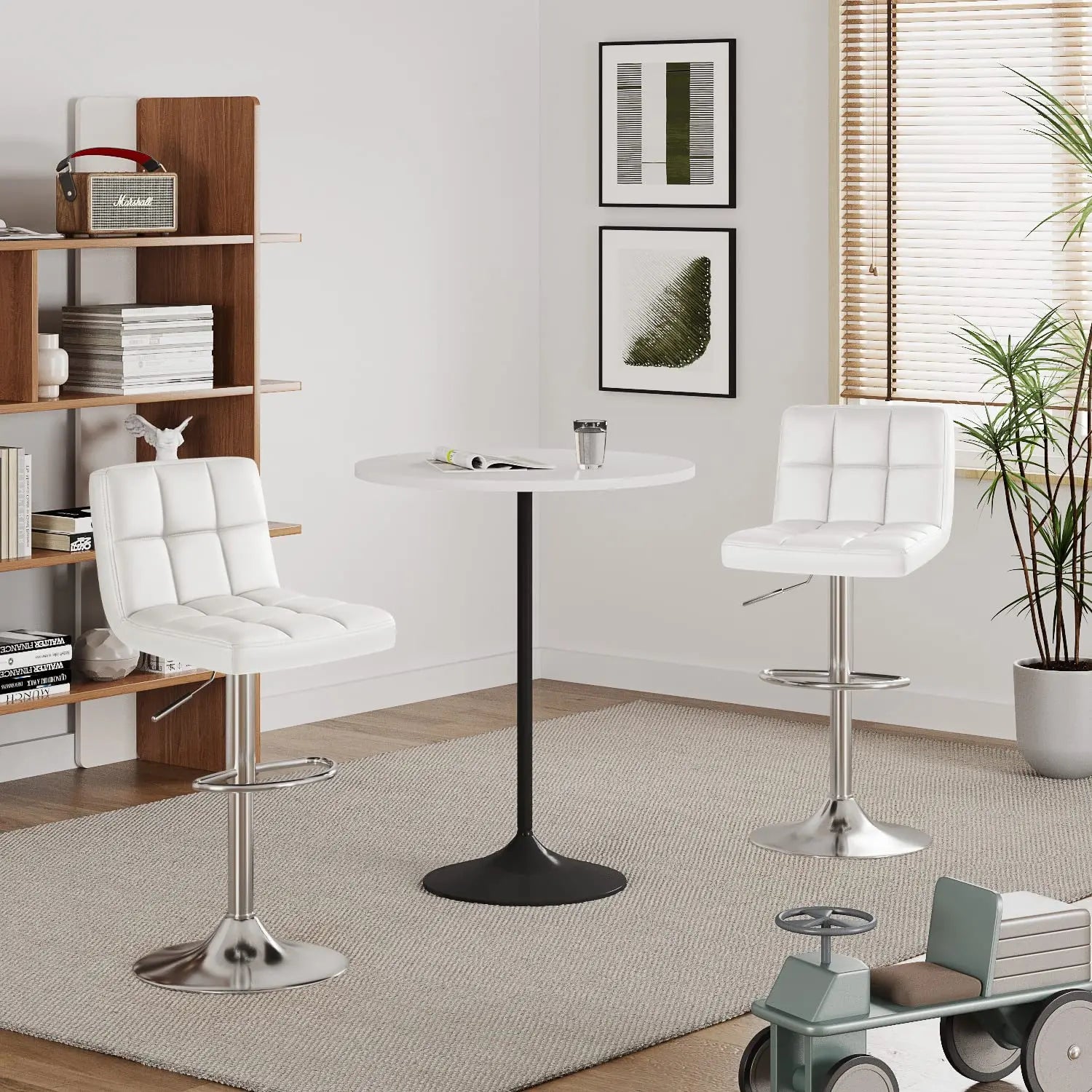 Bar Stools Modern Pu Leather Swivel Adjustable Hydraulic Bar Stool Square Counter Height Stool Set of 2 (White), Customized