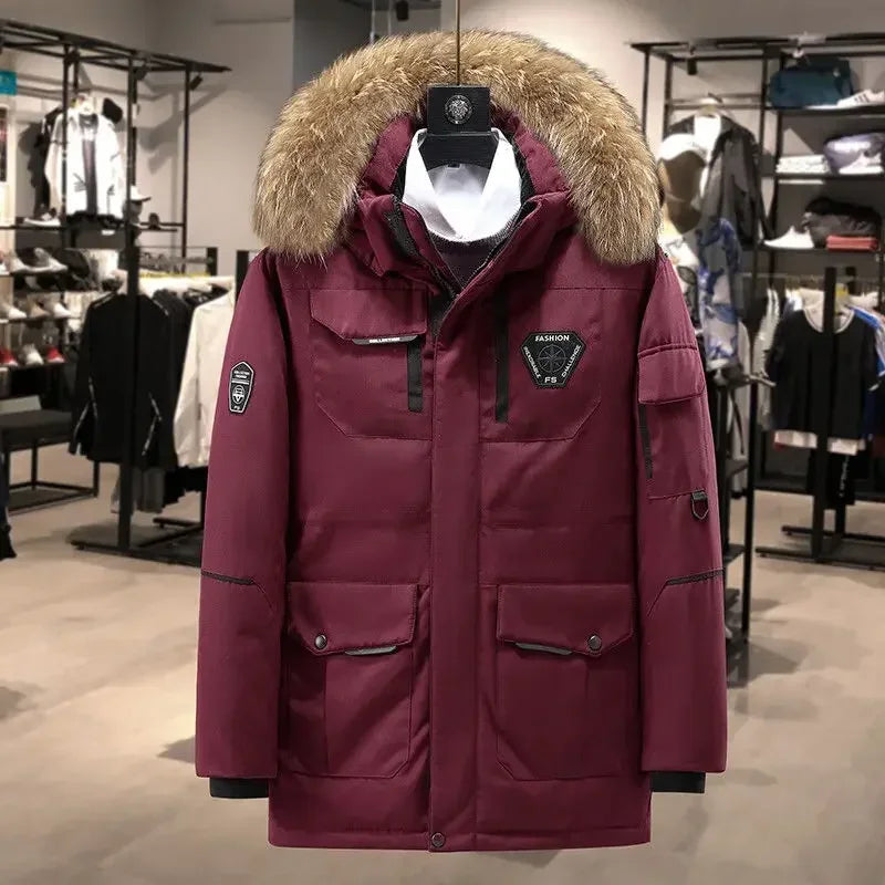 Men Hooded Fur Collar Down Coats Puffer Jackets Winter Casual Duck Down Coats Quality Male Outdoor Windproof Winter Warm Parkas