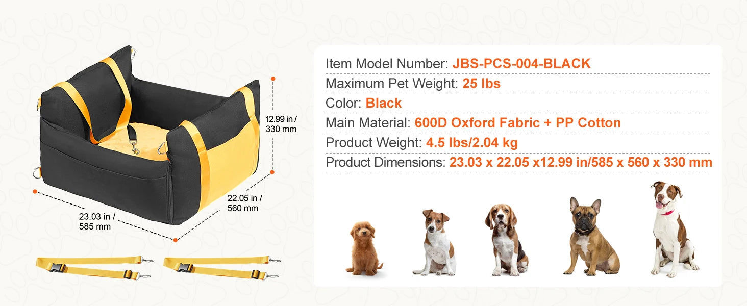 SucceBuy Dog Car Seat Waterproof Dog Booster Seat Pet Car Seat with Clip-On Safety Leash PP Cotton Car Bed for Medium Large Dog