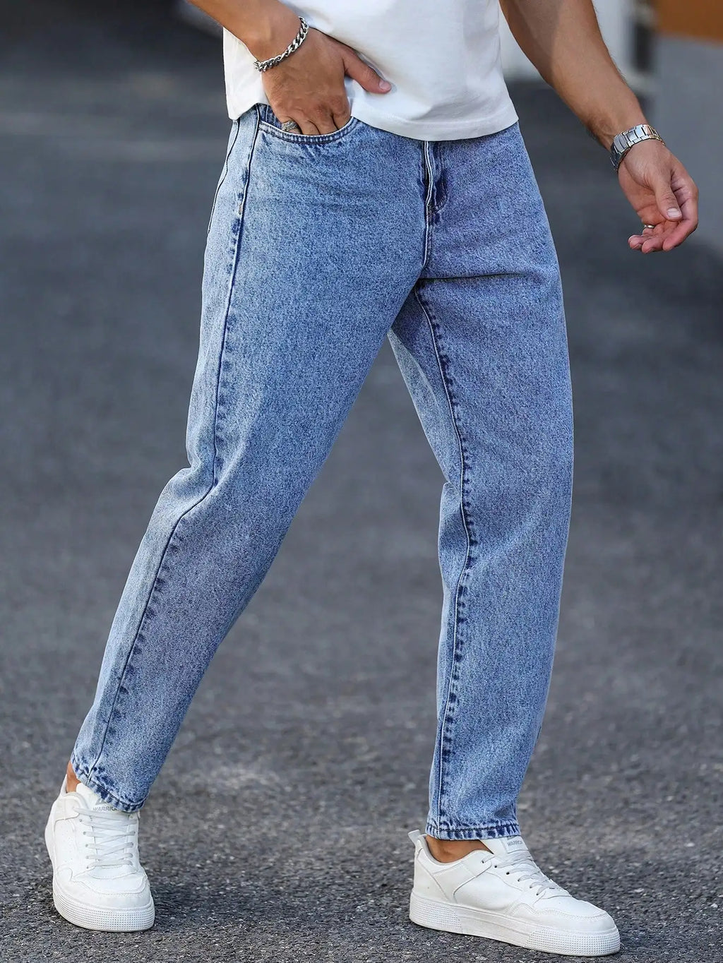 Men's Light Blue Washed Denim Trousers - Slim Fit and Casual