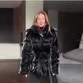Chic Women's Shiny Pink Hooded Puffer Jacket Oversized Longline Winter Cotton-Padded Coat Fashion Warm Down Outerwear for Women