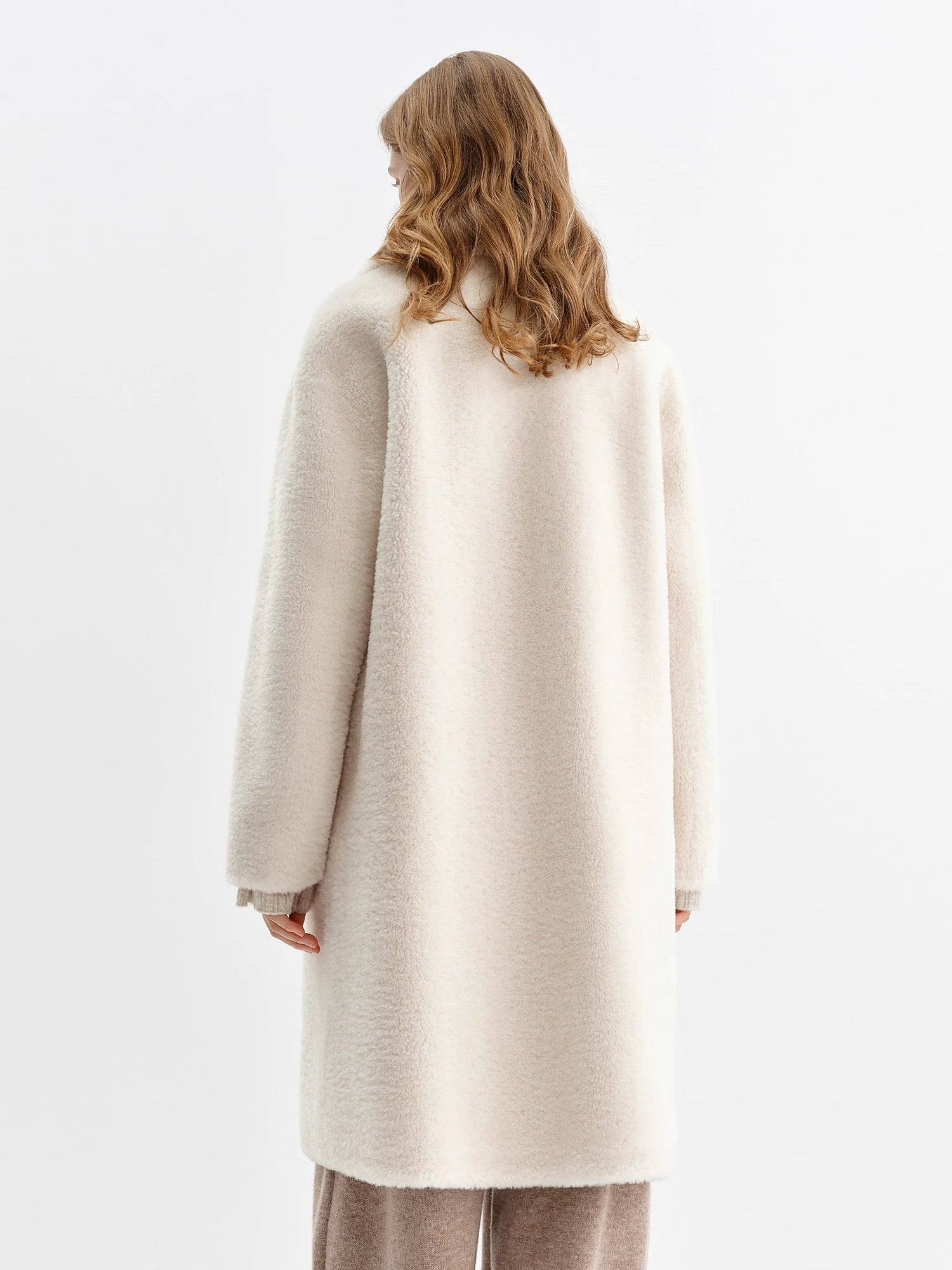FSLE Women's Suede Faux Fur Lamb Wool Coat with Turn Down Collar - 2025 Winter New Style Furry Coat