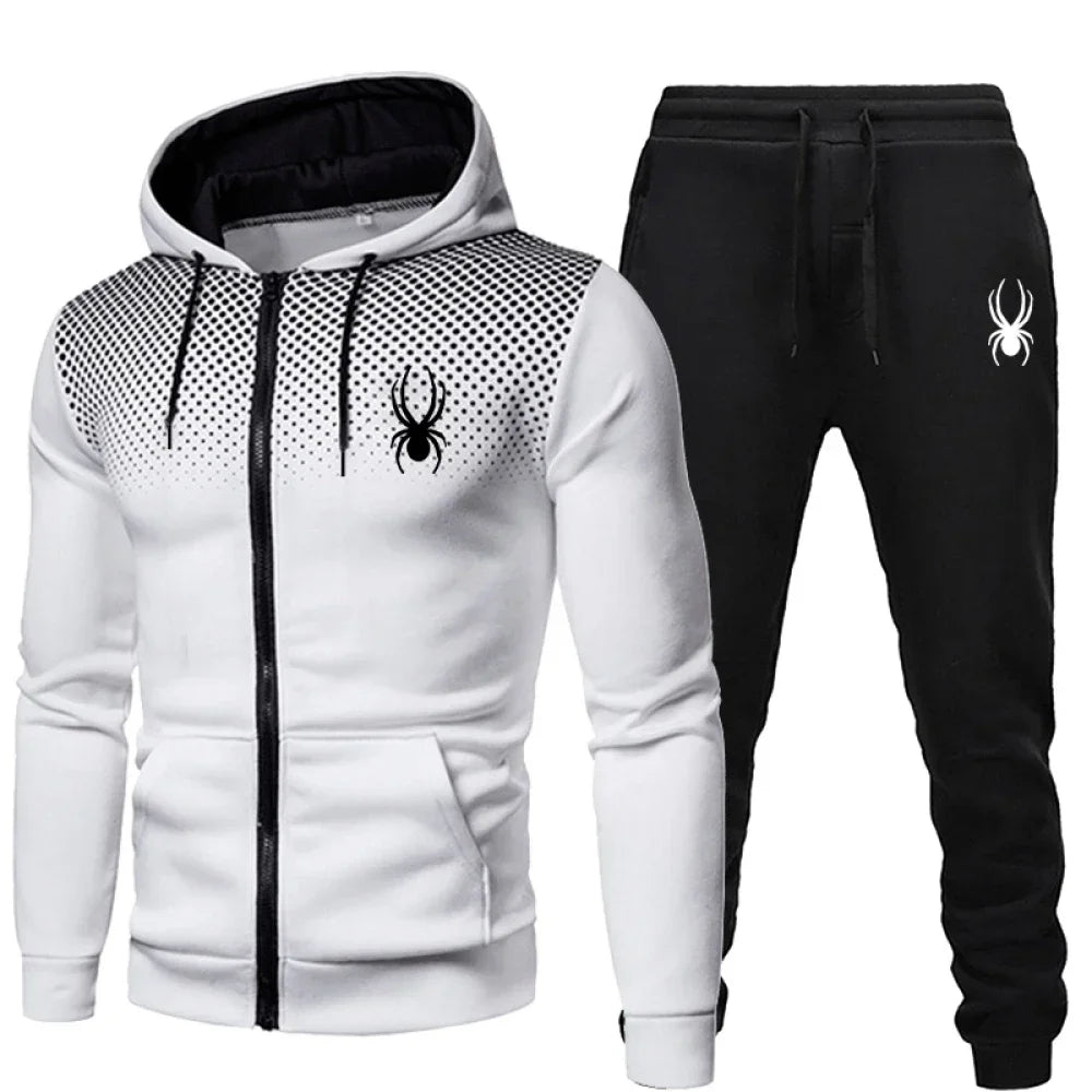 2025 Popular Two-Piece Men's Sportswear Jogging Suit with Hooded Sweatshirt and Zipper for Autumn and Winter Clothing
