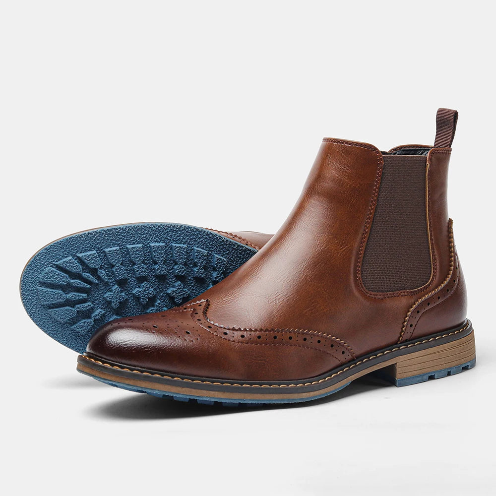 2026 Classic Red Wine Chelsea Boots for Men Fashionable Men Boots Casual Men Ankle Boots