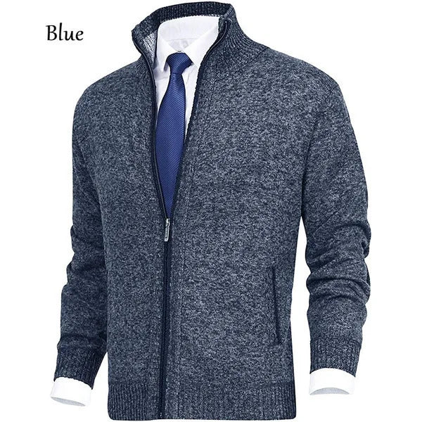 2026 New Men's Solid Color Stand Collar Fashion Cardigan Sweater Knitted Jacket