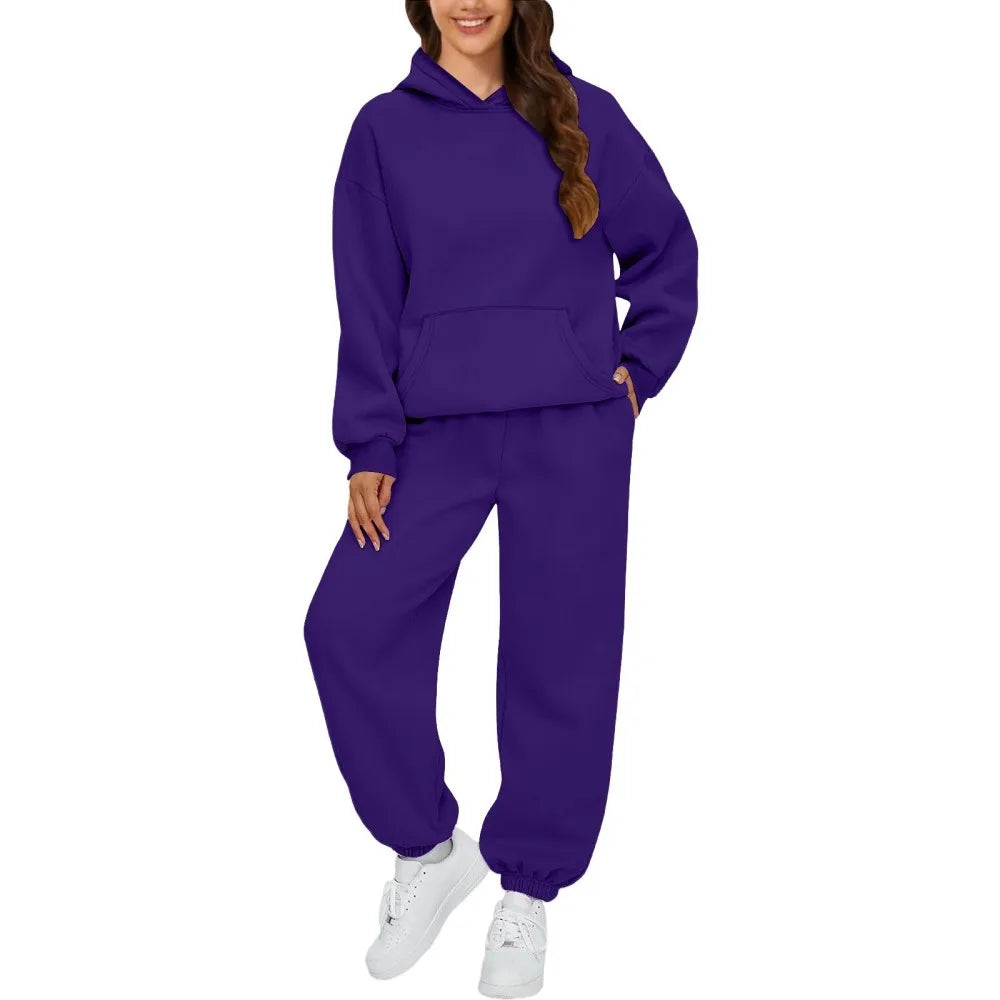 Women's Casual Hooded Sweatshirt and Sportswear Pants Set Long Sleeve Long Pants Autumn Season Fashion Ladies Outfit