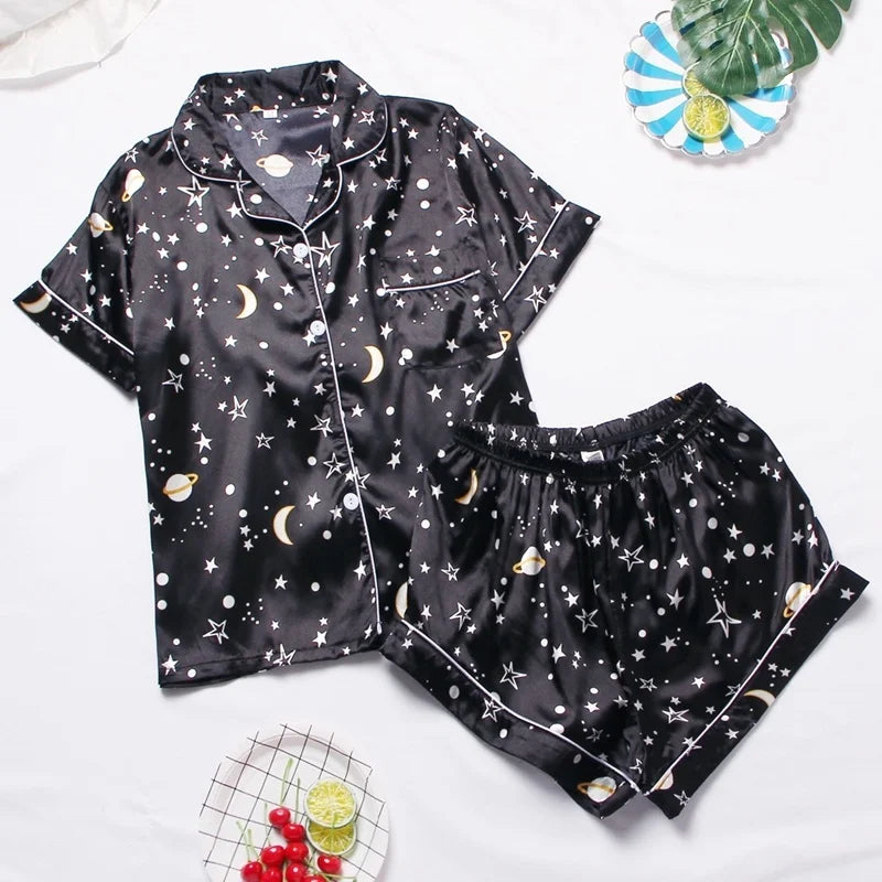 Spring Autumn Pajama Women Silk Satin Pajamas Set Long Sleeve Shirt with Trouser Sleepwear Loungewear Female Pajamas Suits Mujer
