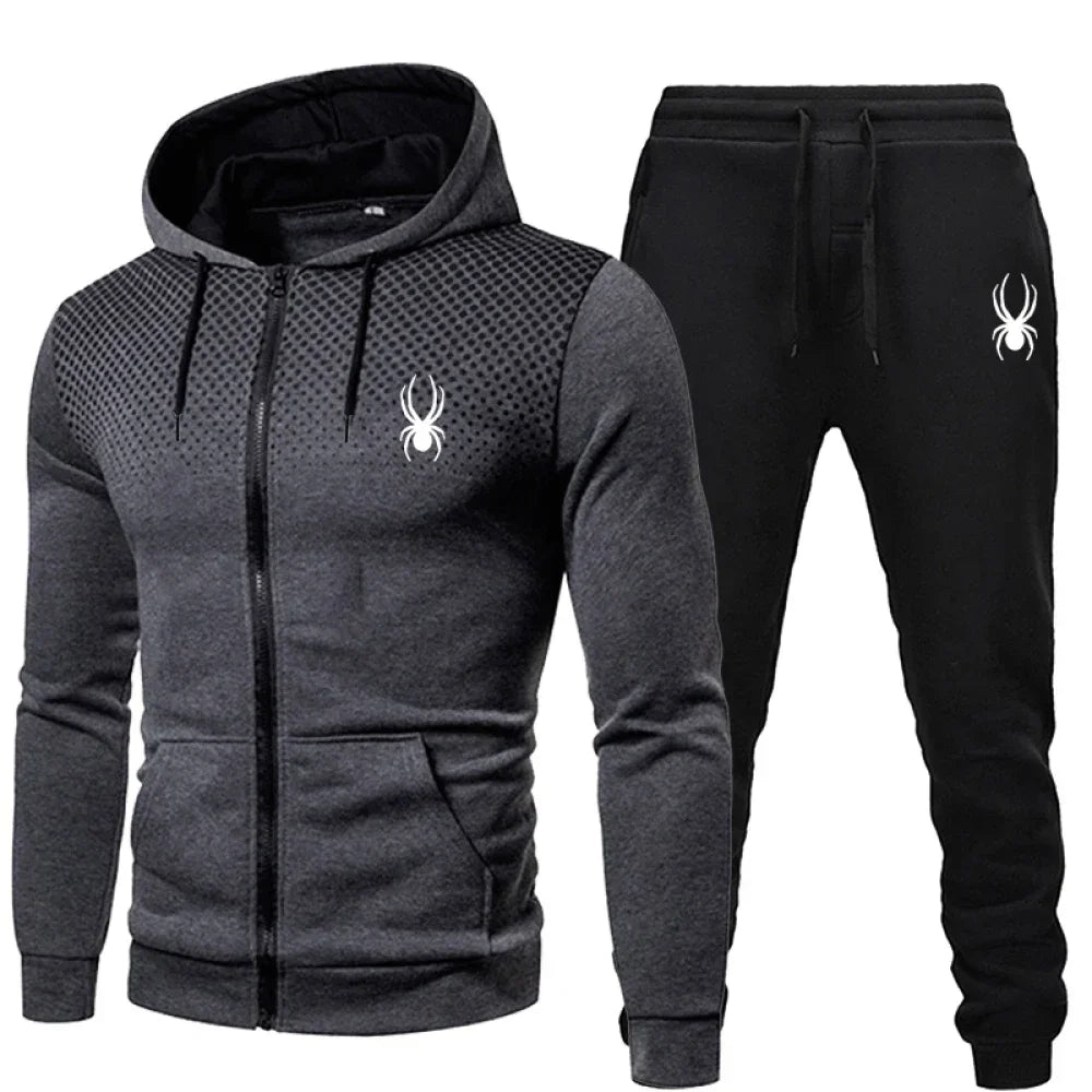 2025 Popular Two-Piece Men's Sportswear Jogging Suit with Hooded Sweatshirt and Zipper for Autumn and Winter Clothing