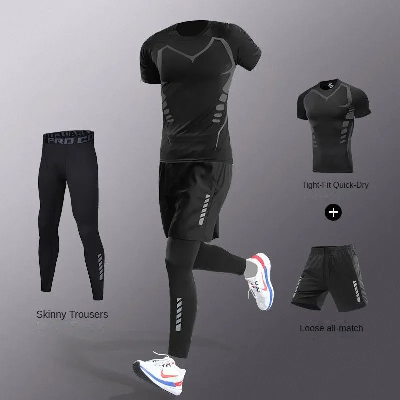 3-7 Pcs Men's Ice Fiber Quick-Dry Running Fitness Full Set/Suit