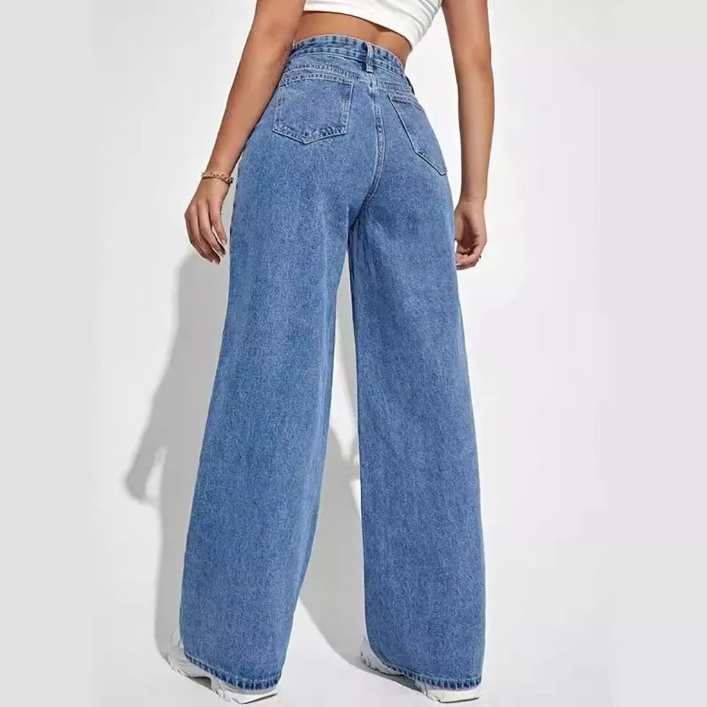 Fashion Retro Blue Jeans Women Y2K High Street Baggy Straight Pants