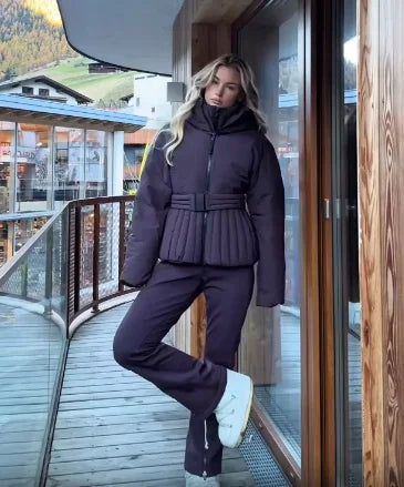 Belted Chic Hooded Cotton Coat Women Casual Full Sleeve Stand Collar Zipper Short Skiwear 2026 Lady Winter Sport Puffer Jacket