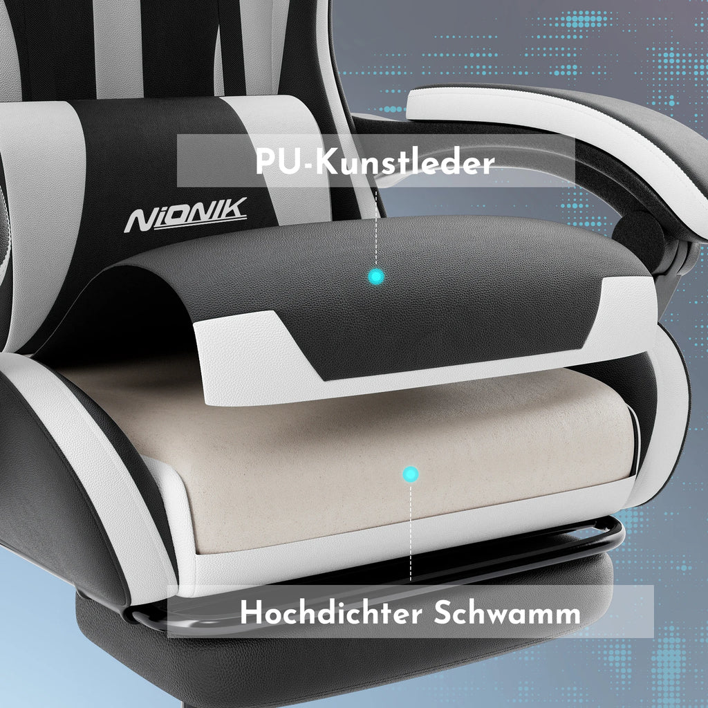 Gaming Chair with Massage Ergonomic Desk Chair Footrest Headrest Rotatable Chair for Office and Gamers
