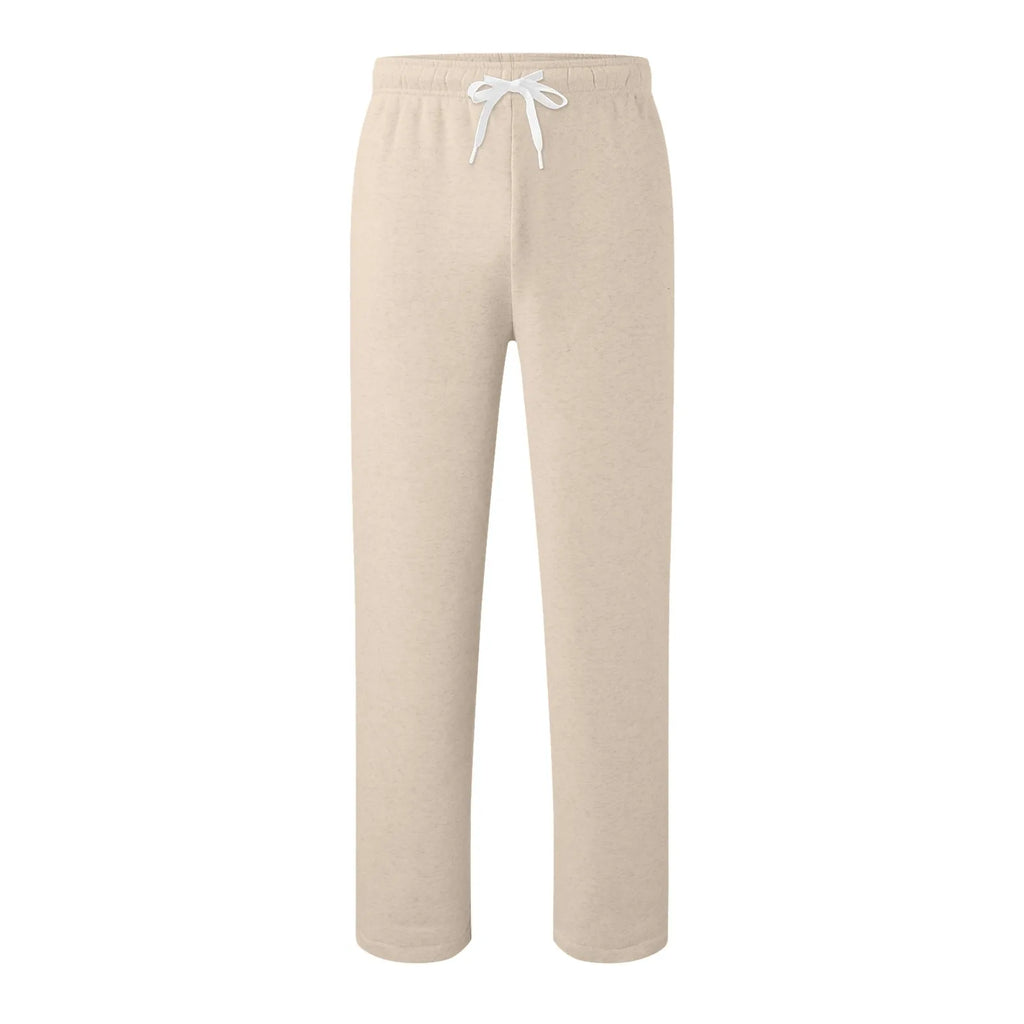 Women New Elastic Waist Pants with Side Pockets Fleece Lined Thick Wide Leg Sweatpants Pure Color Straight Cut