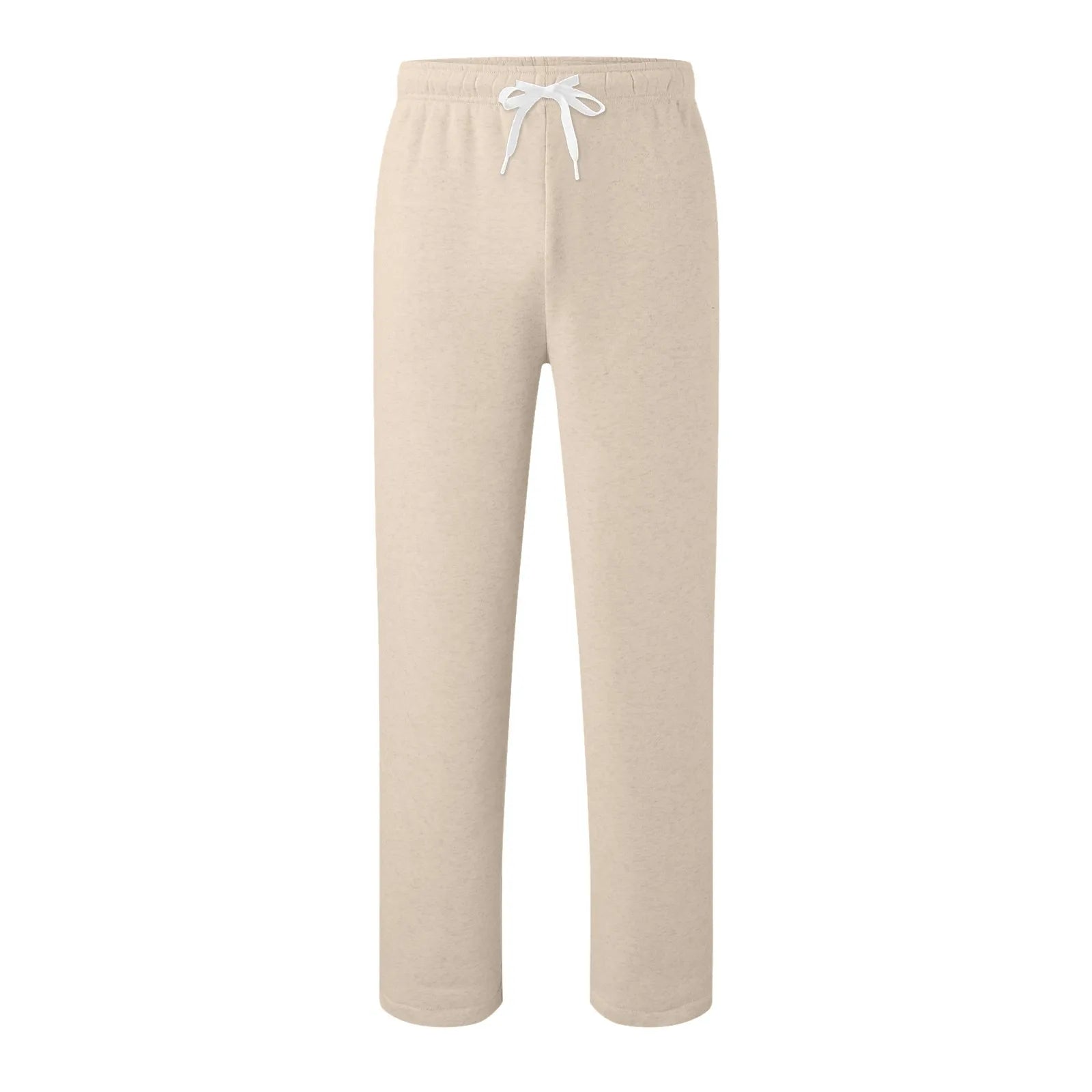 Women New Elastic Waist Pants with Side Pockets Fleece Lined Thick Wide Leg Sweatpants Pure Color Straight Cut