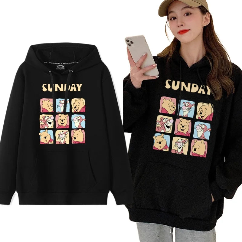 Cartoon Winnie the Pooh Fashion Simple Sweater Women's Loose and Comfortable Hooded Versatile Couple Girlfriend Sweater Jacket