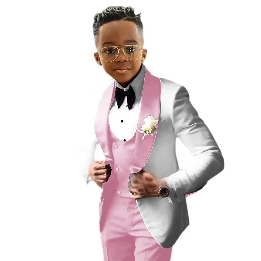 Handsome Solid Boys Suit 3 piece Suit Big kids Custom Suits 2-18 Years Old Wedding Tuxedos Blazer Vest Pants Set for Boys