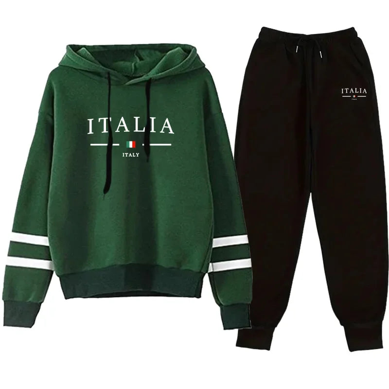 Fall Winter Lounge Wear Female Casual Warm Sportswear Italy Fashion Women Tracksuit Set Hoodies with Pants 2 Piece Casual Outfit