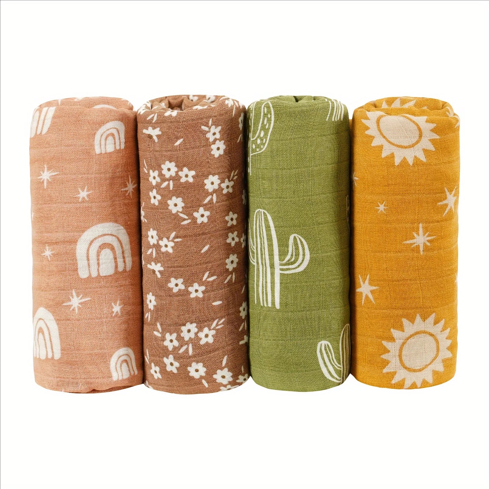 Elinfant 100% Cotton 4PCS Muslin Swaddle Blankets,120*110cm Bamboo Cotton Newborn Baby Bath Towel Wrap