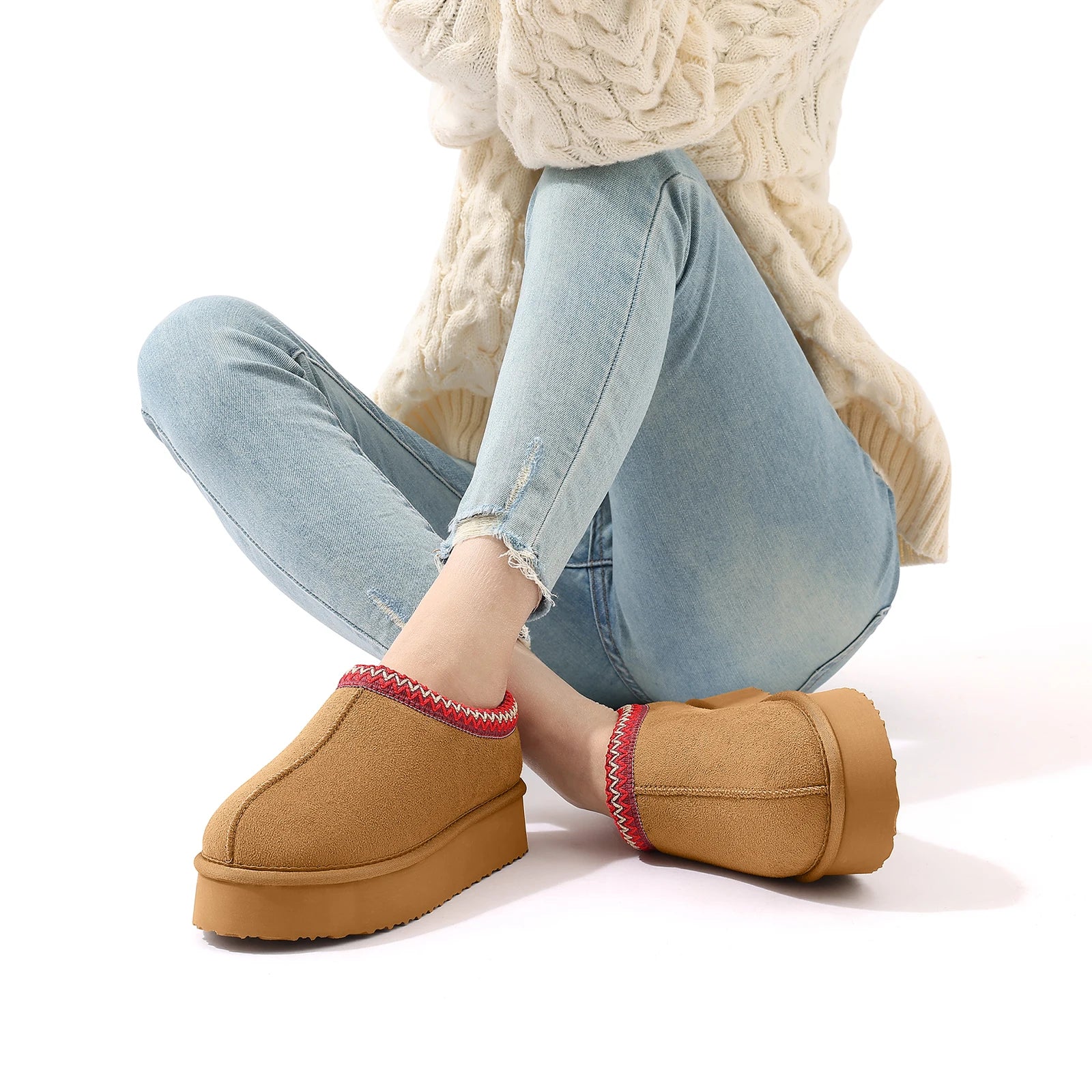 Shevalues Thick Sole Plush Snow Boots Faux Suede Snow Boots For Women Warm Fuzzy Comfy Home Shoe Indoor Outdoor Women Snow Boots