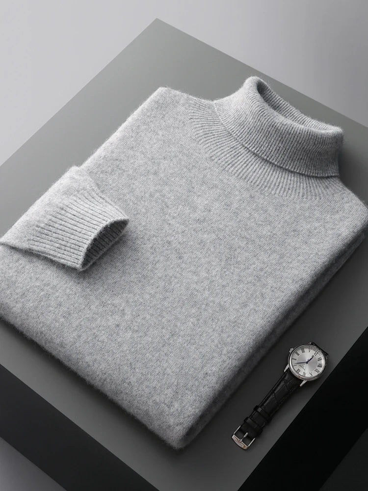 100% Pure Wool One-Piece Ready-to-wear Men's High Lapel Pullover Autumn and Winter Basic Knitted Versatile Sweater Casual Large