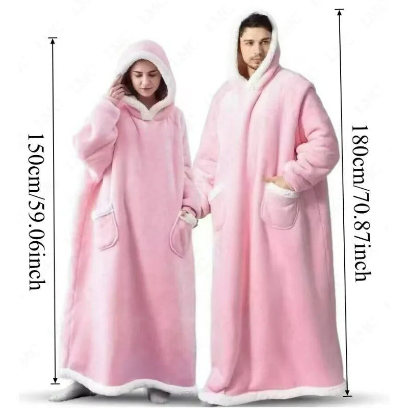 Super Long Flannel Blanket 180and150cm Pyjamas with Sleeves Winter
