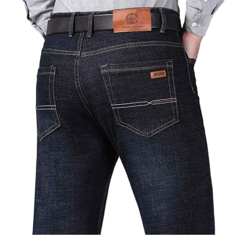 Men's Soft Straight Denim Pants 2025 Autumn Classic Business Black Biker Jeans Overalls