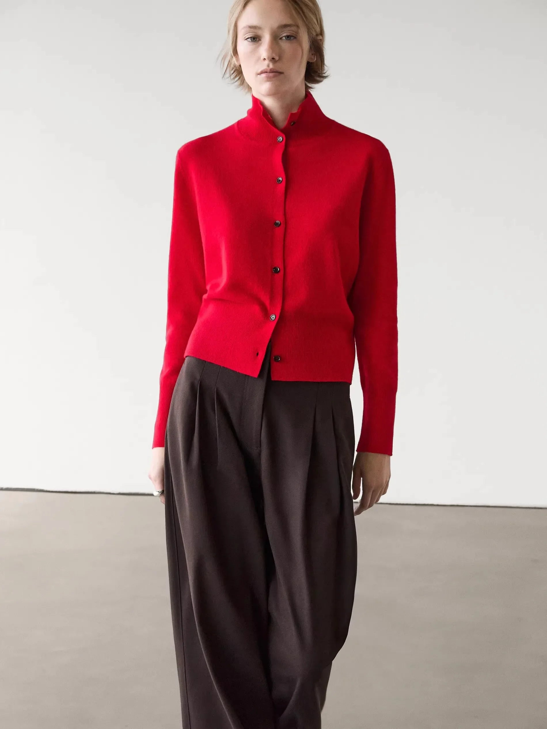 Ethereal costume 2025 massidutti spring new style of Minimalist commuter slim high-neck long-sleeved knit cardigan