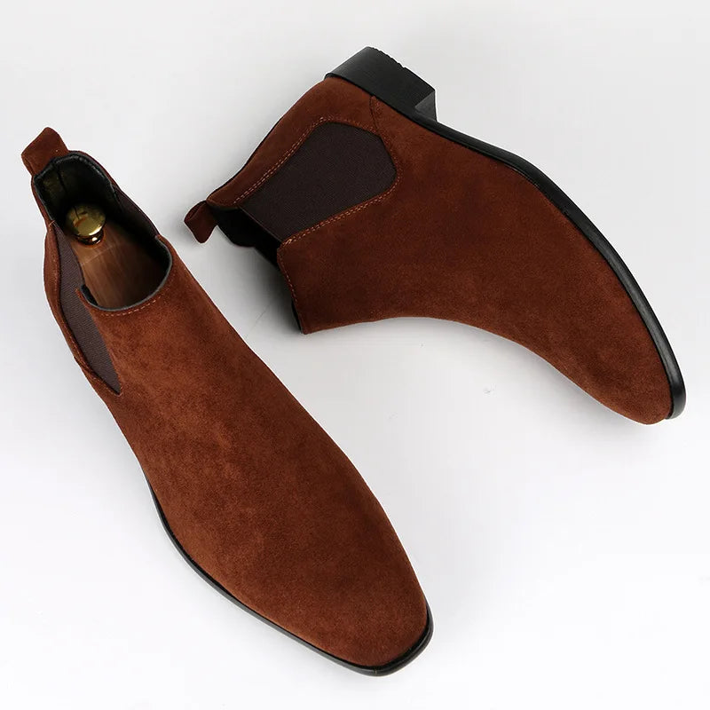 Big Size 40-50 Brown Men Chelsea Boots High Quality Suede Leather Boots Man Comfort Flat Slip-On Men's Ankle Boots