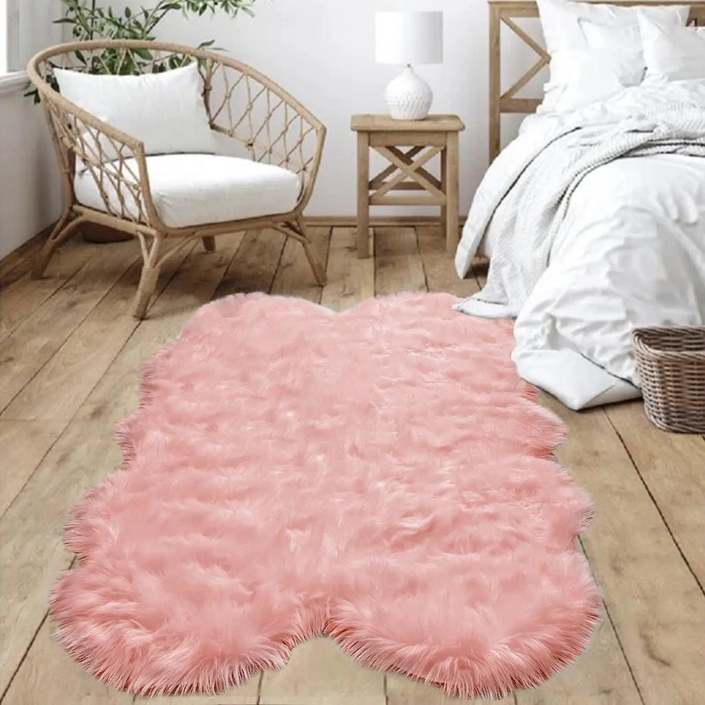 Faux Fur Rug, Fluffy Pink Small Sheepskin Rug, Ultra Soft 2x3 Ft Mat, Machine Washable Shag Mats, Nursery Throw for Bedroom rug