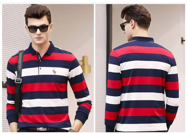 New Autumn Winter Polo Shirt High Quality Brand Cotton Men's Polo Shirt Business Casual Striped Solid Shirt Polo Men Clothing