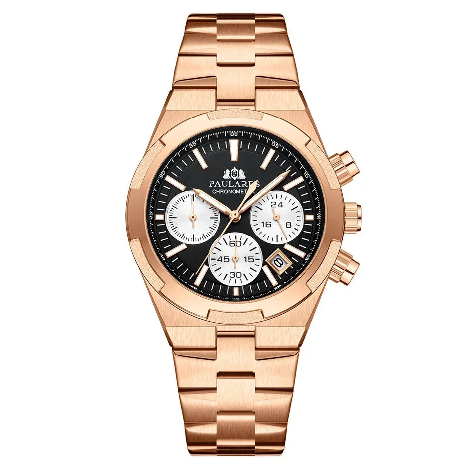 Luxury Watch for Men Chronograph Luminous Rose Gold Silver Blue Fashion Quartz Overseas Stainless Steel Watch for Men Cheap