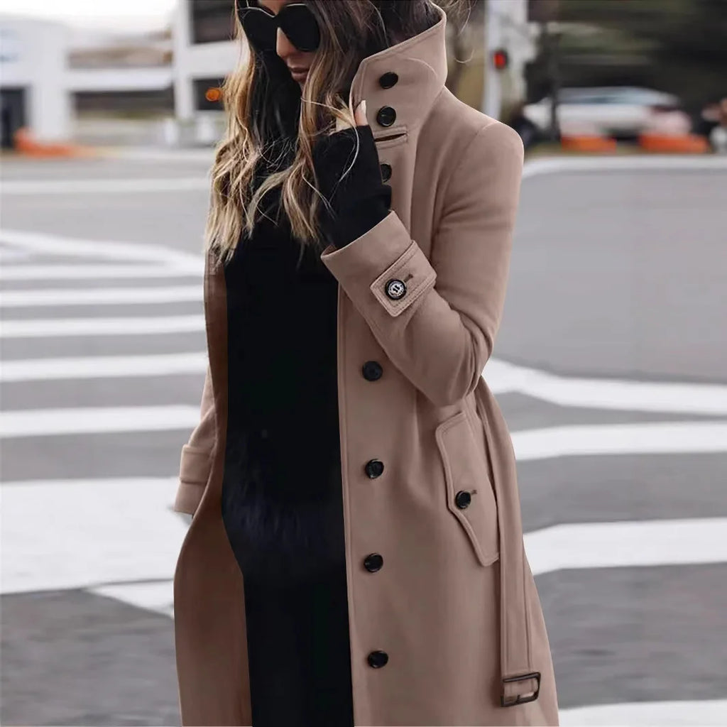 Women's Woolen Long Coat Autumn Winter Jacket Turn-Down Collar Coats Warm Wool Jackets Single Breasted Coat Outerwear Overcoat