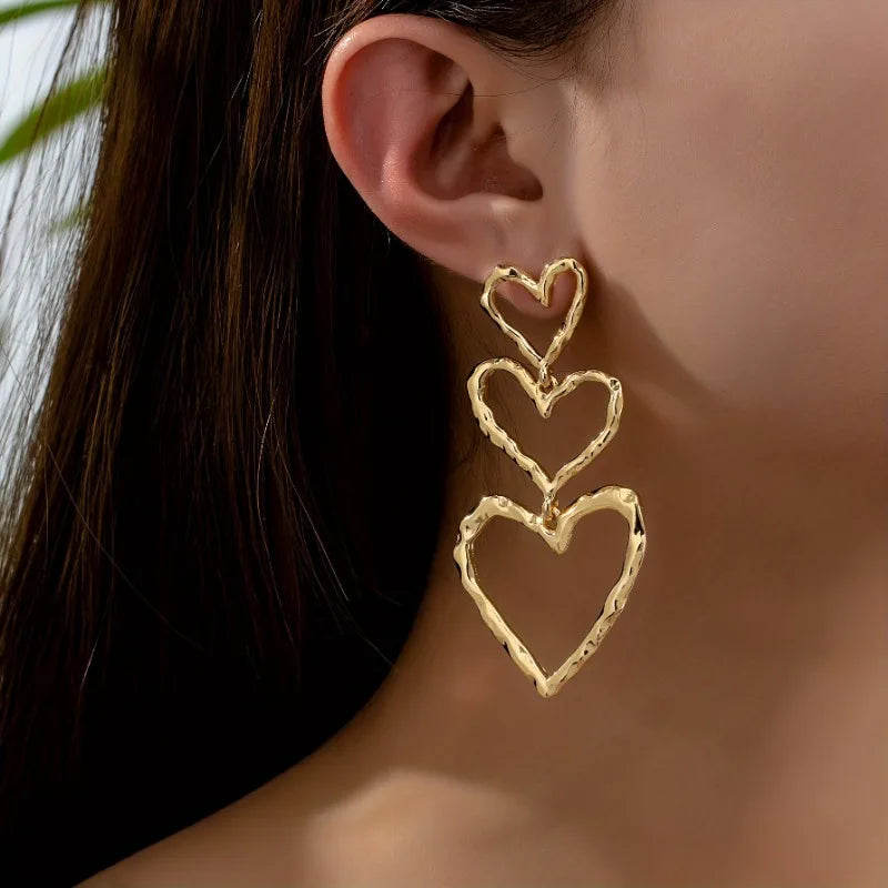 Europe and The United States Fashion Gold Color Pleated Heart Drop