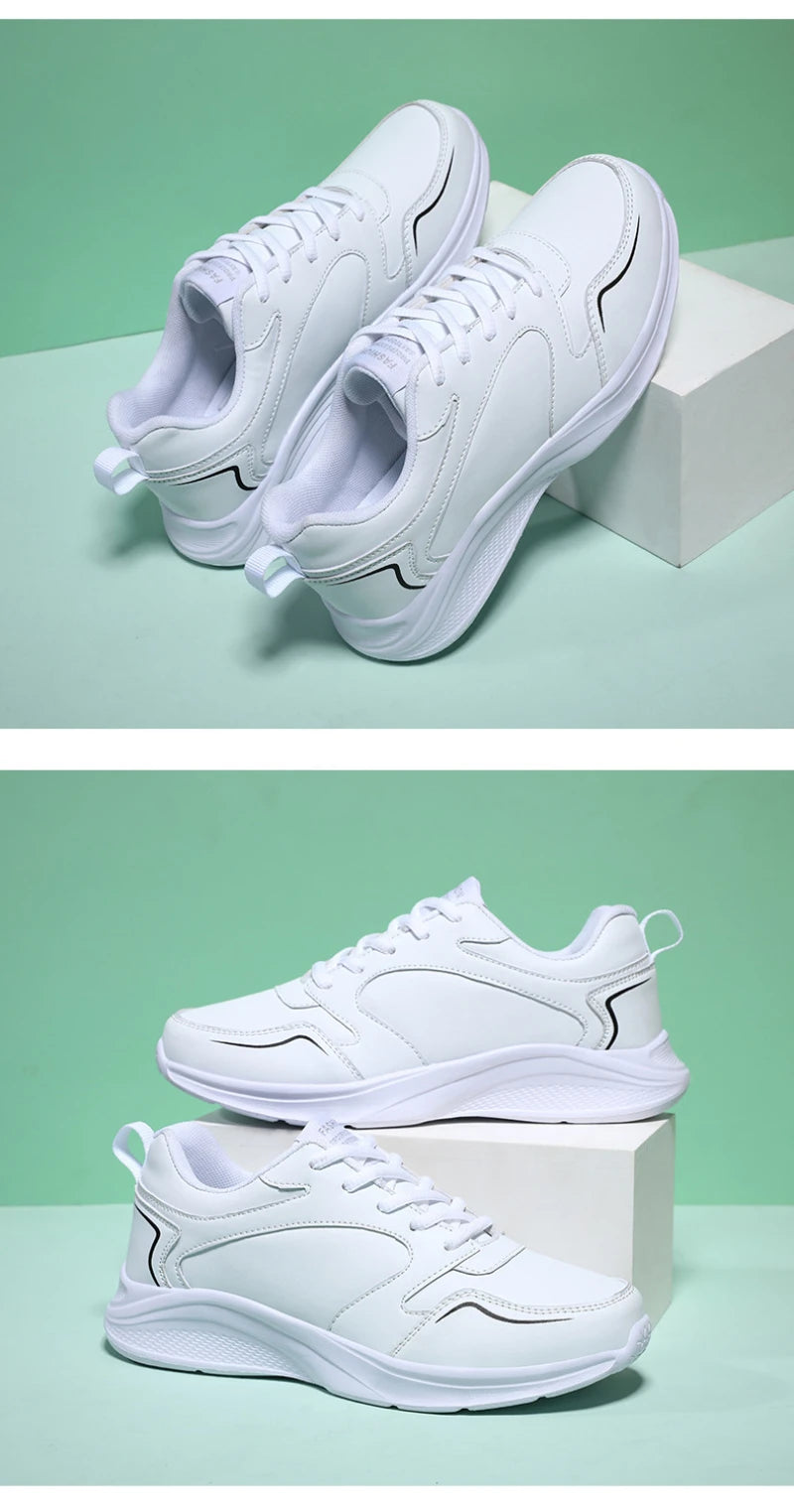 Autumn and Winter Leather Outdoor Running Shoes for Women Flat Sports Casual Shoes for Women White Shoes Large Size Travel