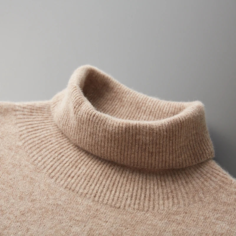 100% Pure Wool One-Piece Ready-to-wear Men's High Lapel Pullover Autumn and Winter Basic Knitted Versatile Sweater Casual Large