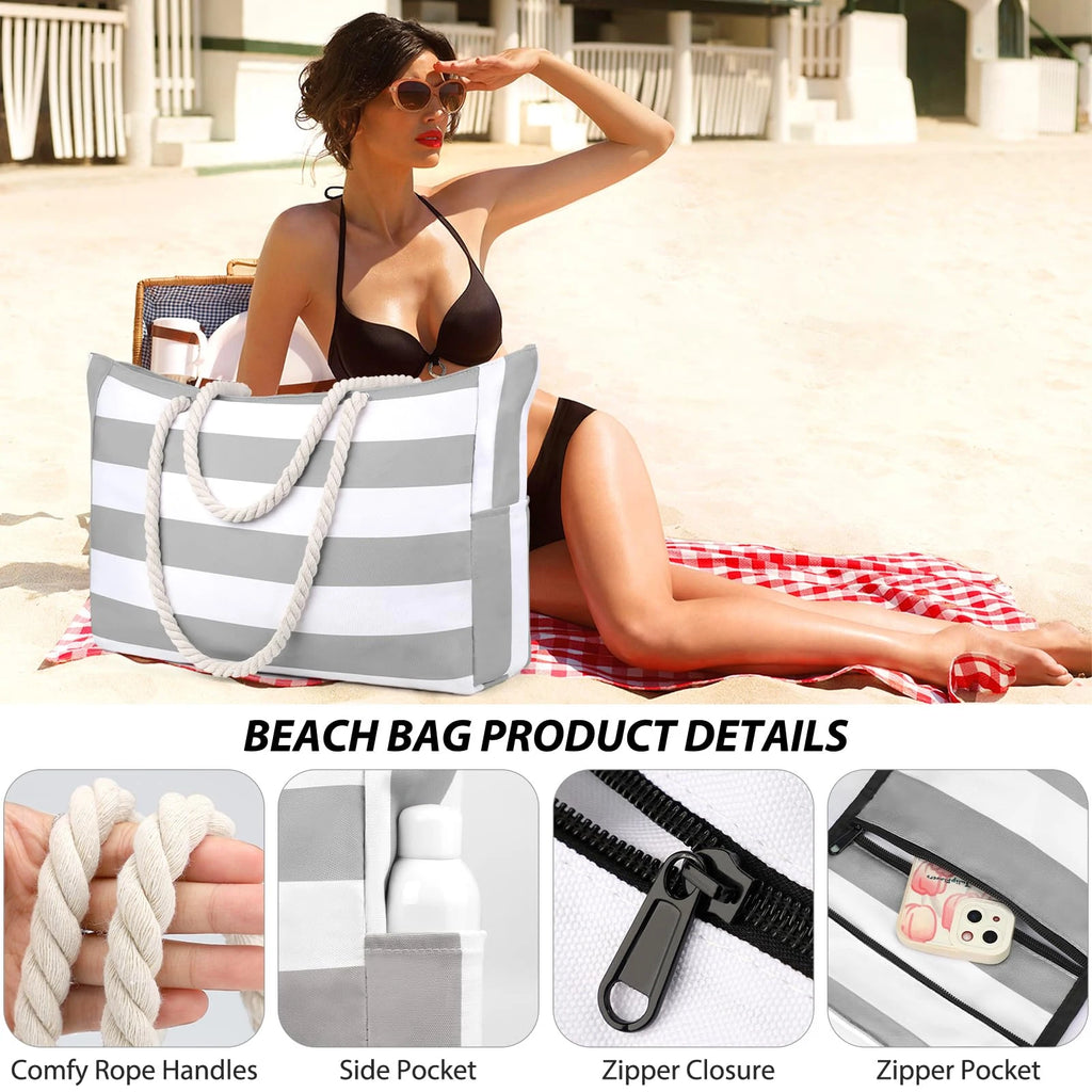 Striped zipper outer bag for outdoor travel and vacation, waterproof
