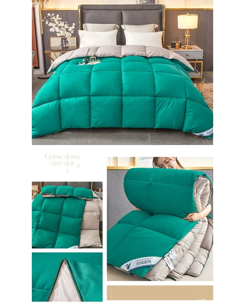 Duvets Quilts for Four Season Dark Green&Grey Lightweight Comforter Down Like Filling Thicken Blanket 150*200*1pc Drop Shipping