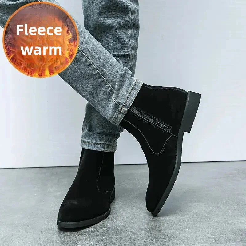 Winter Men Velvet Warm Chelsea Boots British High Top Cowboy Boots European and American Zipper Training Boots Men Sizes 38-46
