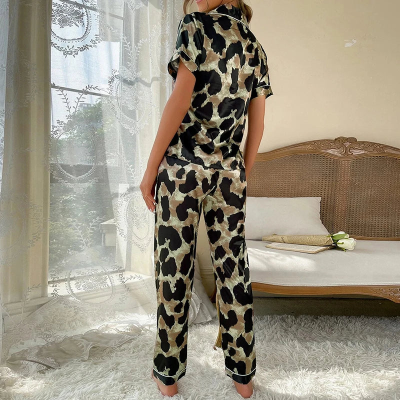 Spring Autumn Pajama Women Silk Satin Pajamas Set Long Sleeve Shirt with Trouser Sleepwear Loungewear Female Pajamas Suits Mujer