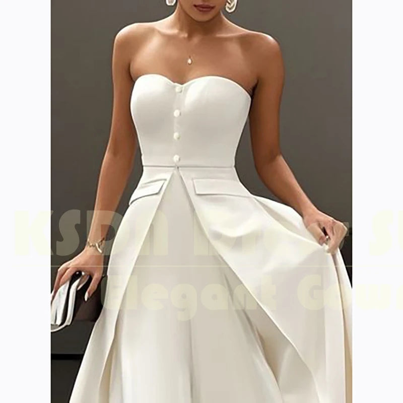 Casual White Strapless Prom