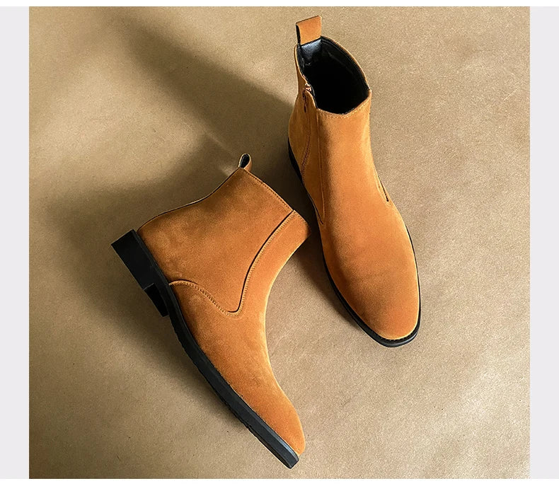 New Arrival Nubuck Suede Leather Boots Men High Top Trend Retro Boots Personality Fashion Mens Casual Chelsea Winter Ankle Boots